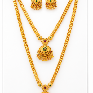 Premium Dual Layer Temple Necklace Set with Matching Earrings