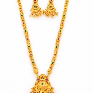 Traditional Temple Long Necklace Set with Earrings