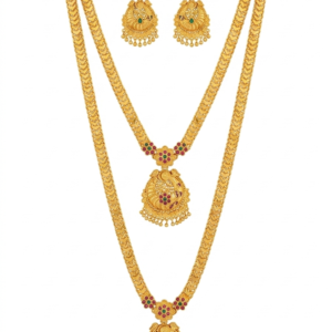 Premium Dual Layer Peacock Temple Necklace Set with Earrings